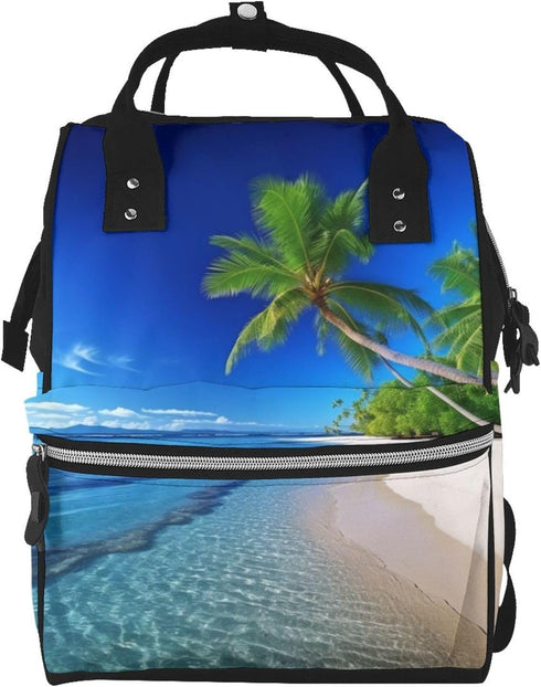 HCBPWVQA Blue Sea Coconut Tree Diaper Bag with Changing Pad and Pacifier Holder,