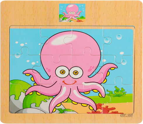 Wooden Jigsaw Puzzles Set for Kids 2-5 Years 12 Piece Colorful Wooden Educational Sea Animals Puzzles (4 Puzzles)