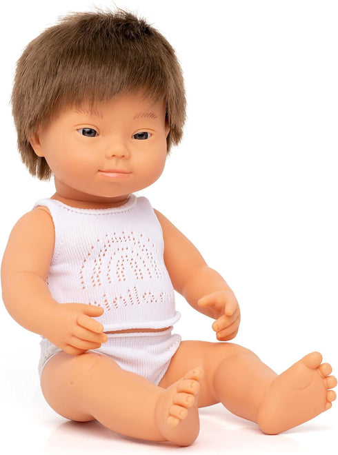 Miniland 15'' Caucasian Boy Doll with Down Syndrome (Box) - Anatomically Correct, Quality Made in Spain