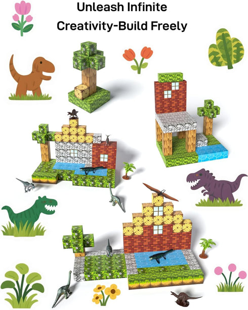 108PCS, 6 3-5, 4-8, Veecafiodi Magnetic Blocks Dinosaur Magnetic Building Blocks with Dinosaur Figures, Magnetic Blocks