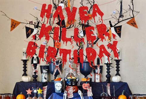 Killer Halloween Birthday Banner - Horror Movie & Zombie Vampire Theme Decorations