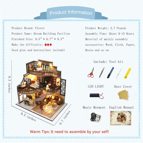 Flever Dollhouse Miniature DIY House Kit, Creative Room with Furniture for Romantic Artwork Gift (Dream Building