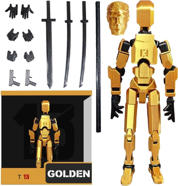 T13 Action Figure, Assembly Completed Titan 13 3D Printed Action Figure, Assembled Dummy 13 (Gold)