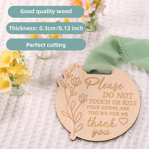 lasuroa Please Do Not Touch or Kiss Baby Sign, Wooden Round Baby Stroller Tag with Ribbon Please Dont Touch Sign No