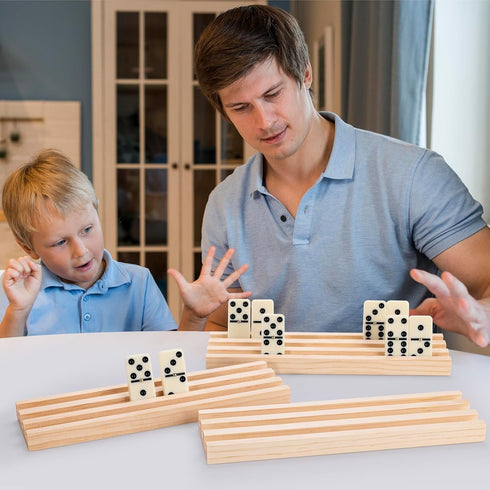 Set 4 Wooden Domino Trays Holders, of Domino Racks for Mexican Train Dominoes and Other Classic Games, Mexican Train