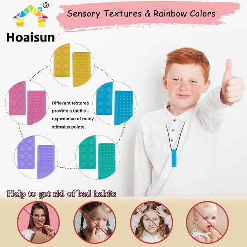 Chewy Necklaces for Sensory Kids, Building Block Chew Necklace Bundle for Boys and Girls, 5 Pack