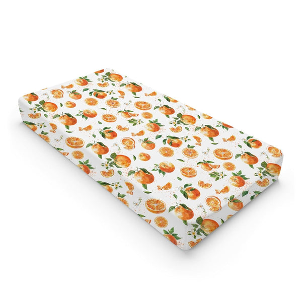Watercolor Oranges Changing Pad Covers, Retro Floral Leaves Baby Nursery Diaper Changing Table Sheets 32''x16''