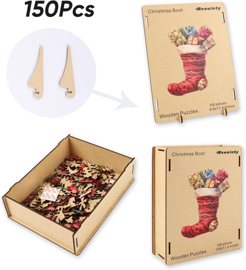 Wooden Puzzle for Adults - Christmas Boots Wooden Jigsaw Puzzles (150 pcs) - Beautiful Puzzle with Box