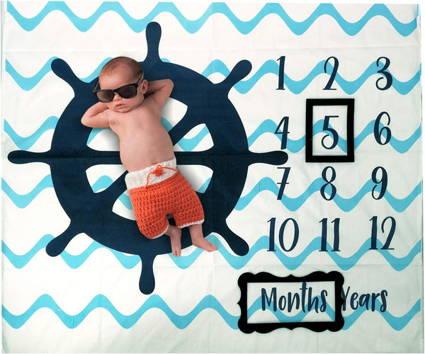Baby Monthly Milestone Photo Blanket, Nautical Month Baby Blanket for Pictures