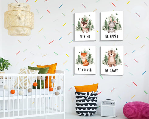 4 Set Creoate Kids Room Decor Wall Art, Pieces Cute Animal Picture with Inspirational Quotes Canvas Print Artwork