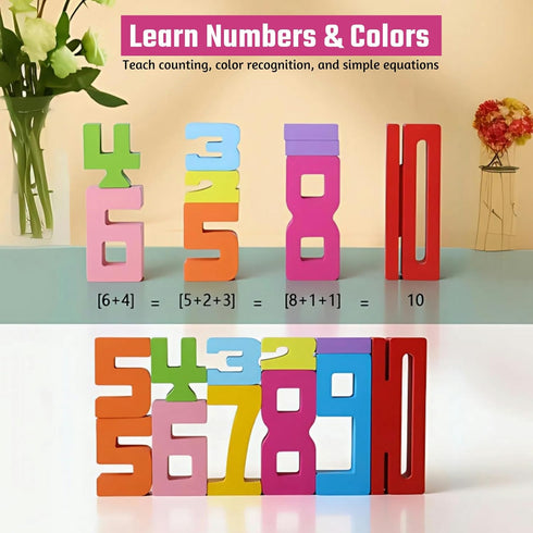 20PCS 1-10 Counting 10, 3-8 Gdaytao Wooden Number Building Blocks - Montessori Math Stacking Number Blocks Toys