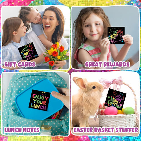 ZMLM Stocking Stuffers Gift for Kids, 165 Holographic Rainbow Scratch Paper Art Mini Notes Cards, Party Favor Supplies