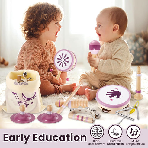 1-3, 1 2 3 4 5+ BUYGER Wooden Musical Instruments for Toddler Baby Montessori Percussion Instruments Toys Music