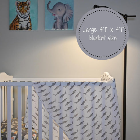 Swaddle Blanket, 100% Muslin Cotton, Newborn Nursery Essentials for Boys, Shark Print