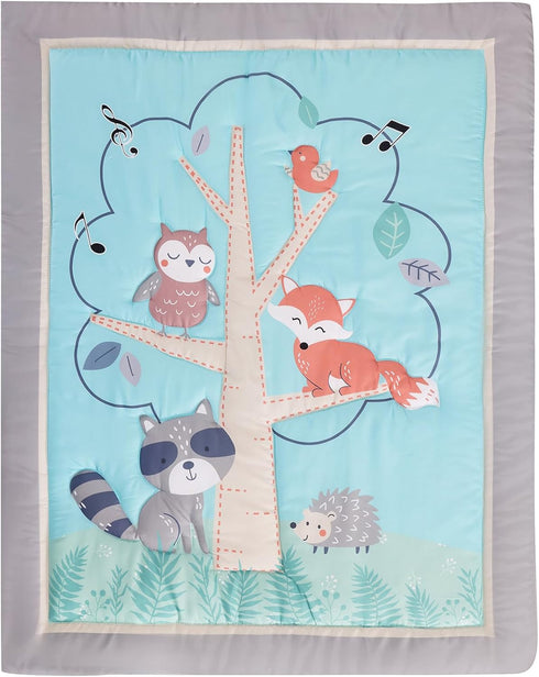 CribMATE Set 3 28'' 52'' Blue Forest Animal Nursery Crib Beddding Pieces - Quilt/Fitted Sheet/Skirt x