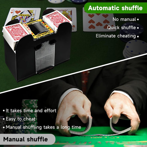 Automatic Card Shuffler - Electric Battery-Operated for 1/2/4/6 Decks, Casino Card Game for Home Parties