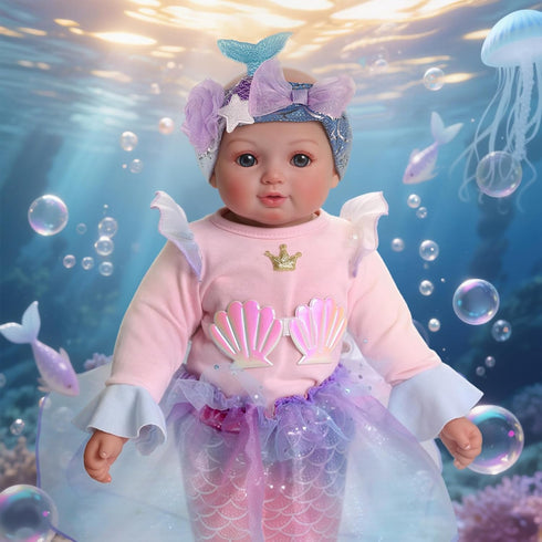15-Inch 3+ BABESIDE Mermaid Baby Doll Girl, Realistic Soft Baby Dolls with Shiny Mermaid Tail & Accessories, Cute