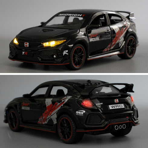 1/32 Honda Civic Type-R Diecast Toy Car, Metal Pull Back Model with Light and Sound for Kids and Adults Gift, Black