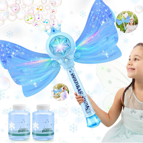 LED Light & Music Bubble Machine - Bubble Wands for Kids Girls | 3 AA Batteries & 2 Bubble Solutions | Outdoor Party