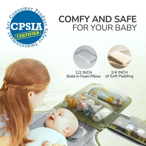 Portable Diaper Changing Pad for Baby, Detachable Travel Changing Pad with Baby Wipes Pocket, Gifts for Baby Shower