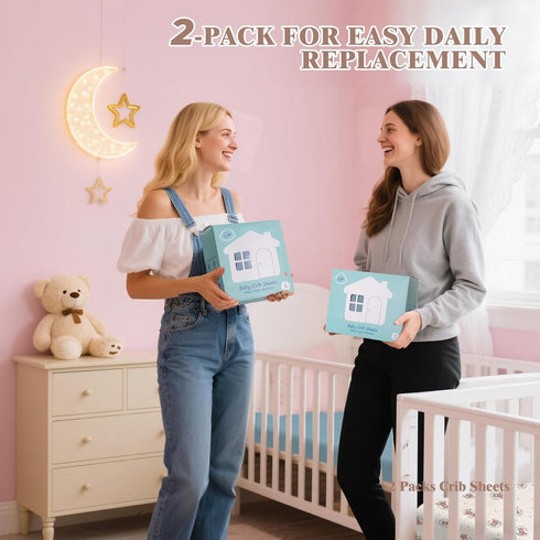 Poyday 2 54 28 Inch Baby Crib Sheets Cotton Muslin: Crib Sheets Neutral for Boys Girl Soft Breathable Fitted Toddler