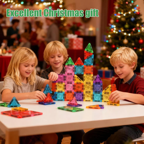 FEWOVUZ 26PCS Set 3+, Mini Magnetic Tiles Building Blocks with Portable Iron Case, STEM Travel Toys for Kids Ages