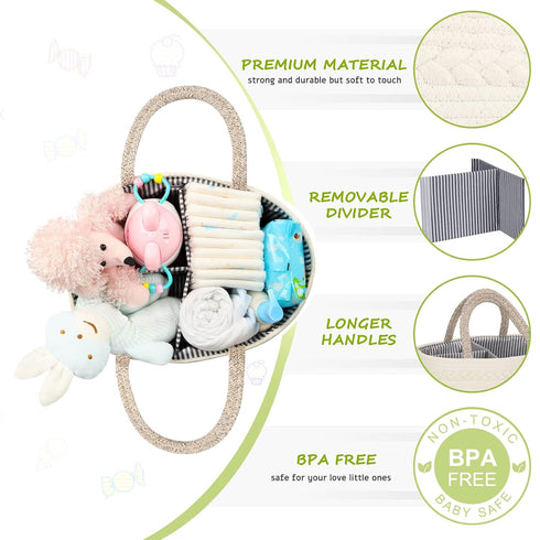 Maliton Diaper Caddy Organizer for Baby - Cotton Rope Gift Basket, Portable Nursery Storage for Baby Stuff