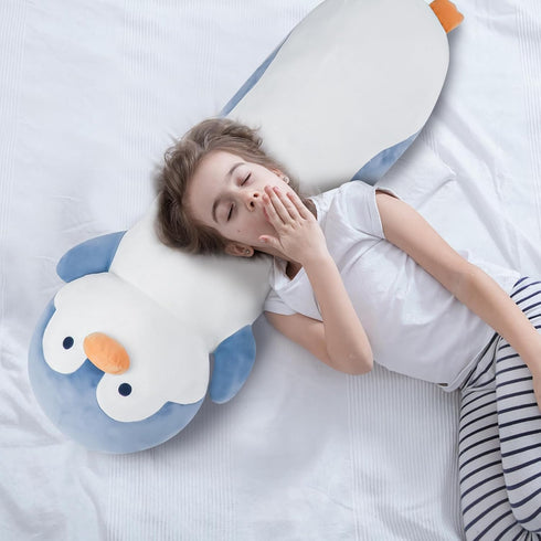 36" Dalmao Penguin Stuffed Animal, Soft Jumbo Long Cuddle Pillow, Cute Blue Penguin Plush Body Pillow Plushies Toy Gift