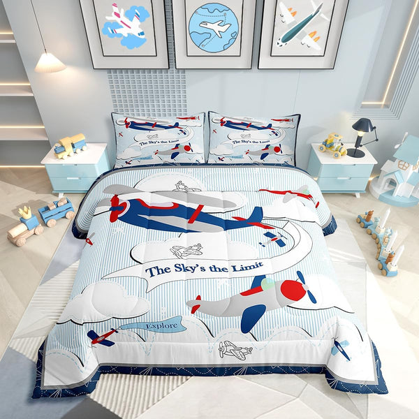 Erosebridal Helicopter Comforter Baby Nursery Toddler Bedding Set for Boys Airplane Twin