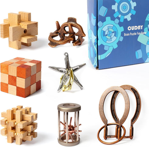 CUDNY 7 Pieces Cool Mind Puzzles Unlock Interlock Brain Teaser Games for