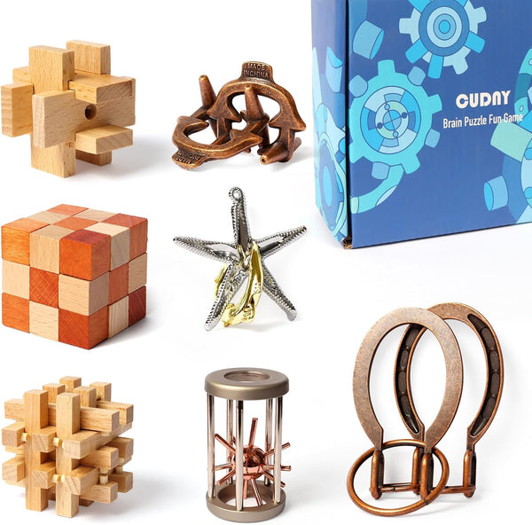 CUDNY 7 Pieces Cool Mind Puzzles Unlock Interlock Brain Teaser Games for