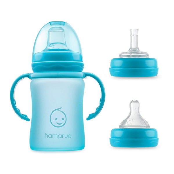 3-in-1 Glass Sippy Cups for Toddlers 1-3 | Silicone Coated Baby Sippy