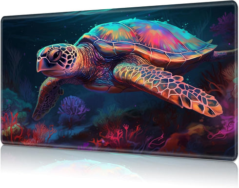 MTG Card Playmat with Magic Zone, Non-Slip Game Play Mat for TCG, 24 x 14 inches, Colored Turtle