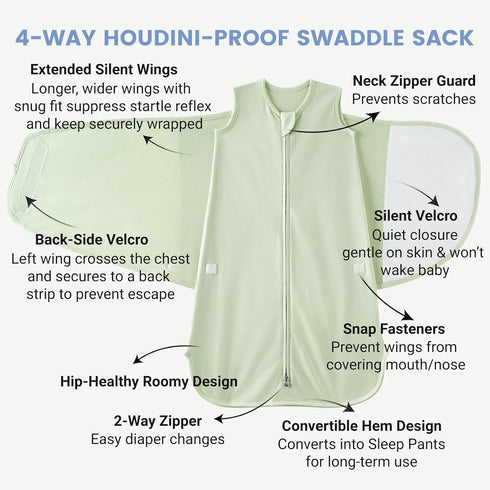 0-6 1.0 Transitional Swaddle Newborn Houdini Proof Baby Sleep Sack Months TOG
