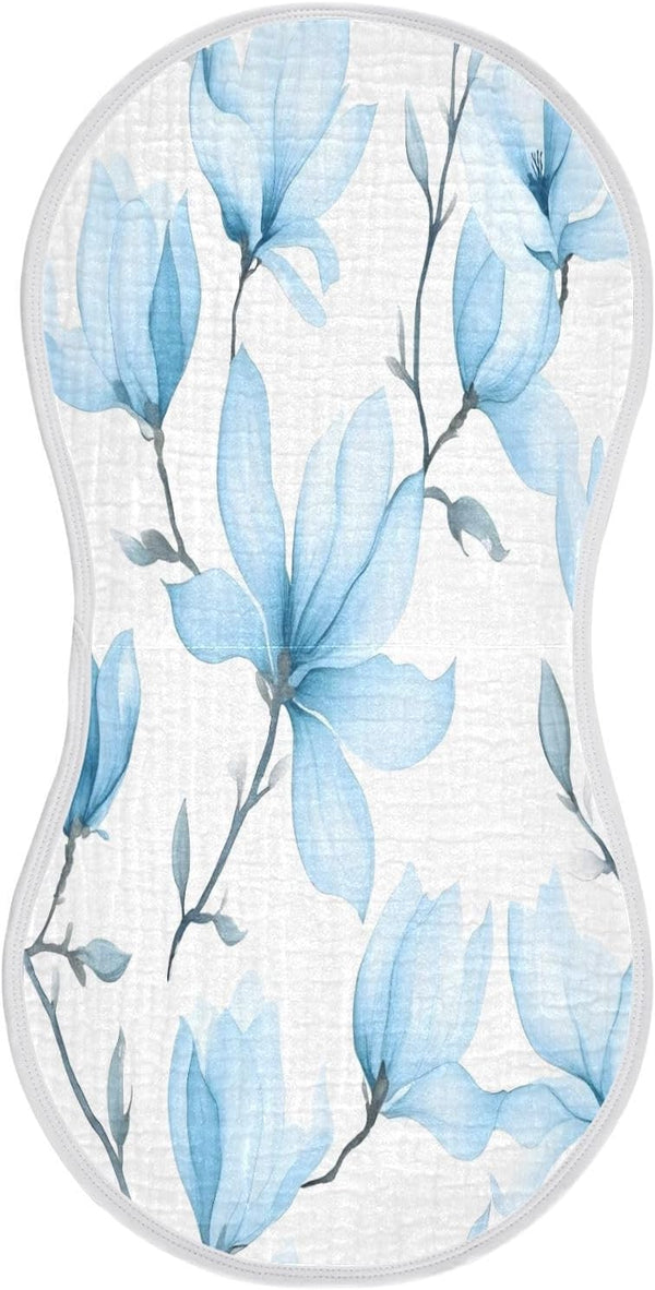 YETTASBIN Blue Magnolia Flowers Muslin Baby Burp Cloth, Super Soft Absorbent Cotton Burp