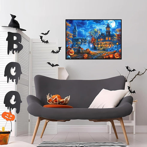 Halloween Puzzles for Adults, 1000 Pieces Halloween House Puzzle, Halloween Scene Jigsaw Puzzles for Adults
