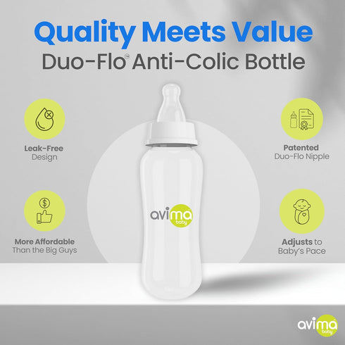 10 oz, 2 36 Set 6 Avima Anti-Colic Baby Bottles Medium Flow Nipples BPA-Free, Standard Neck Stage for Months