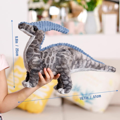 Dinosaur Plush Toy - 16" Parasaurolophus Stuffed Animal, Soft Fluffy Friend Hugging Cushion