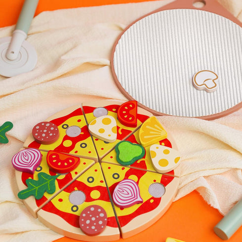 Set, 25 Playset 3-5 Wooden Pizza Toy Pcs Cutting Toys Kitchen Pretend Play Accessories, Pizza for Year Old Boys & Girls