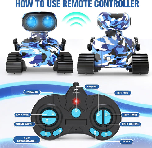 FunMission 3+ Robot Toys for Kids Boys Girls Emo Robots Remote Control Smart Robot with Auto-Demonstration LED Eyes