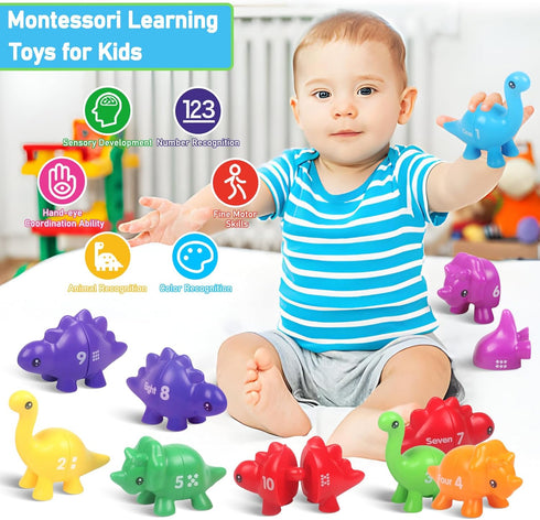 10 Pcs Numbers Matching Game, 123 Counting Dinosaur Toy Montessori Learning for Toddlers Ages 1-5 Years
