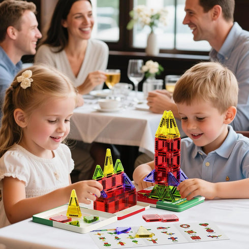 26 3-5+, Travel Magnetic Tiles for Kids, PCs Mini Magnetic Building Blocks with Festive Iron Storage Box, STEM Travel