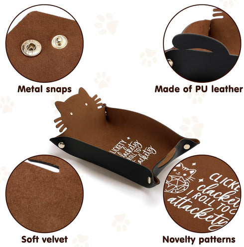 Cat Dice Rolling Tray, Novelty Folding Leather Dice Holder, Portable Storage Accessories for DND RPG Game Players