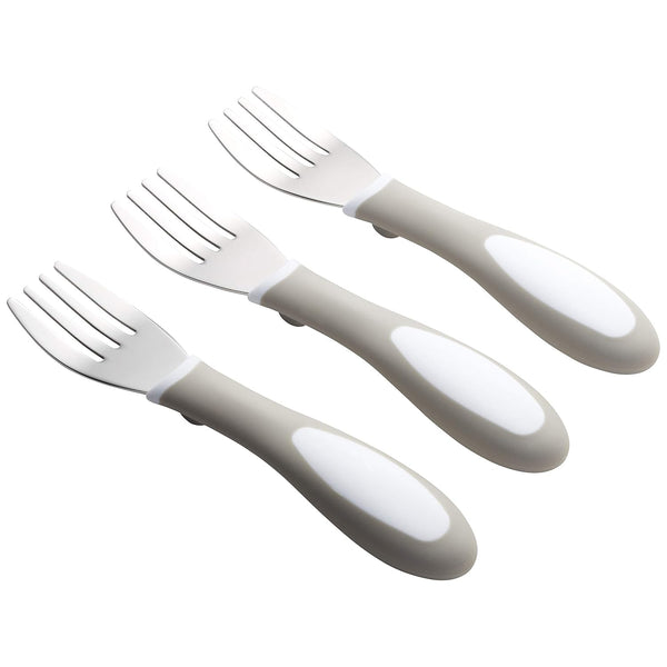 ECR4Kids My First Meal Pal Stainless Steel Forks, Toddler Silverware, 3-Pack, White, Light Grey