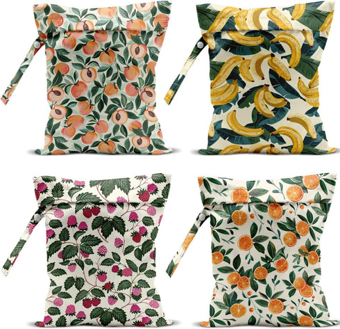 VBCVBGFH 4 Pack Cute Fruit Wet Bag Waterproof Washable Reusable Wet Dry Bag