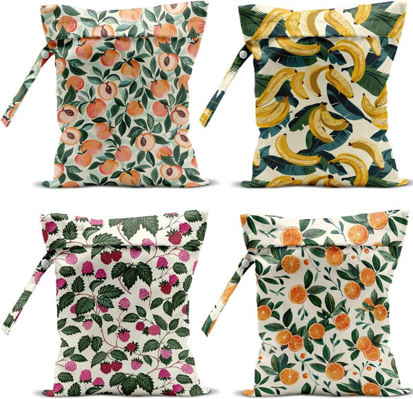 VBCVBGFH 4 Pack Cute Fruit Wet Bag Waterproof Washable Reusable Wet Dry Bag