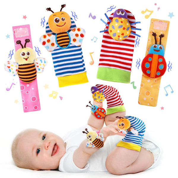 Baby Wrist Rattle Socks and Foot Finder Set, Rattles Toys for 0-12 Months, Newborn Hand & Foot Toys