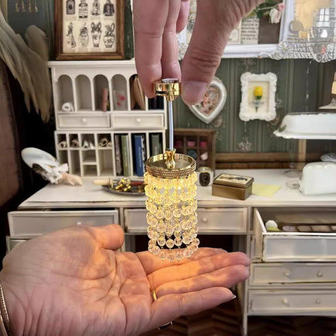 LUOZZY 1 12 Dollhouse Lights Battery Operated Crystal Miniature Chandelier Led Lighting Scale (Gold)