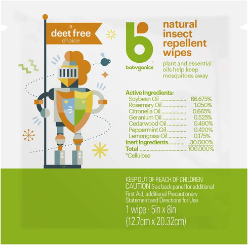 30 (2 Packs 15) Babyganics DEET Free Travel Size Insect Repellant Wipes | Wipes