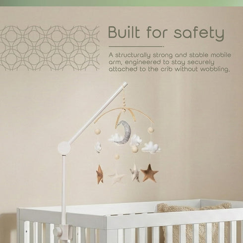 White Wooden Baby Mobile Arm Adjustable Crib Mobile Holder for Nursery Decor Easy-to-Mount Support for Hanging Baby